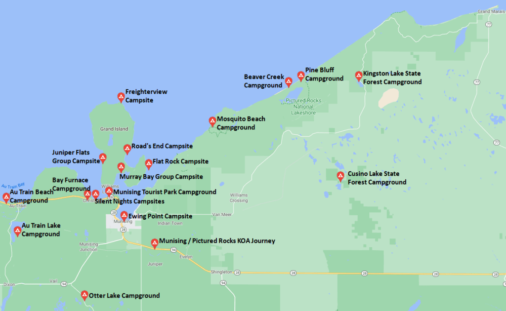 Pictured Rocks Travel Guide - Campgrounds Map