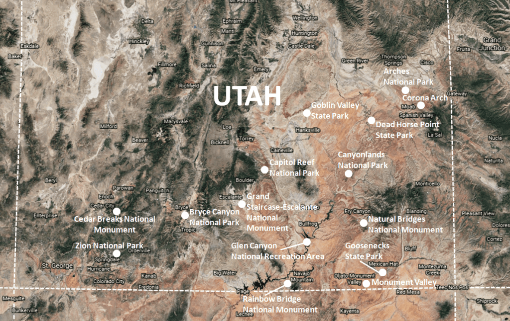 Southern Utah Attractions - Top Things to See in Southern Utah Map