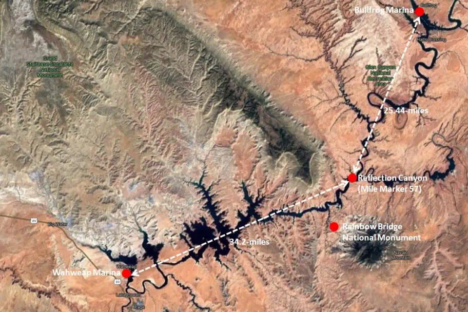 Reflection Canyon Boat Access Map
