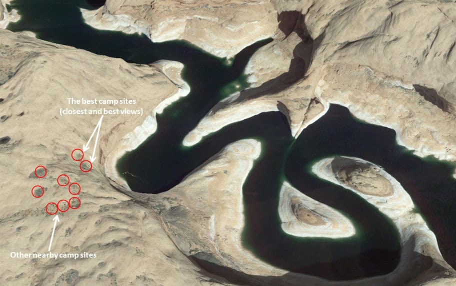 Reflection Canyon Camp Site Locations Map