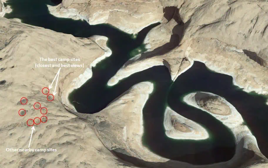 Reflection Canyon Camp Site Locations Map