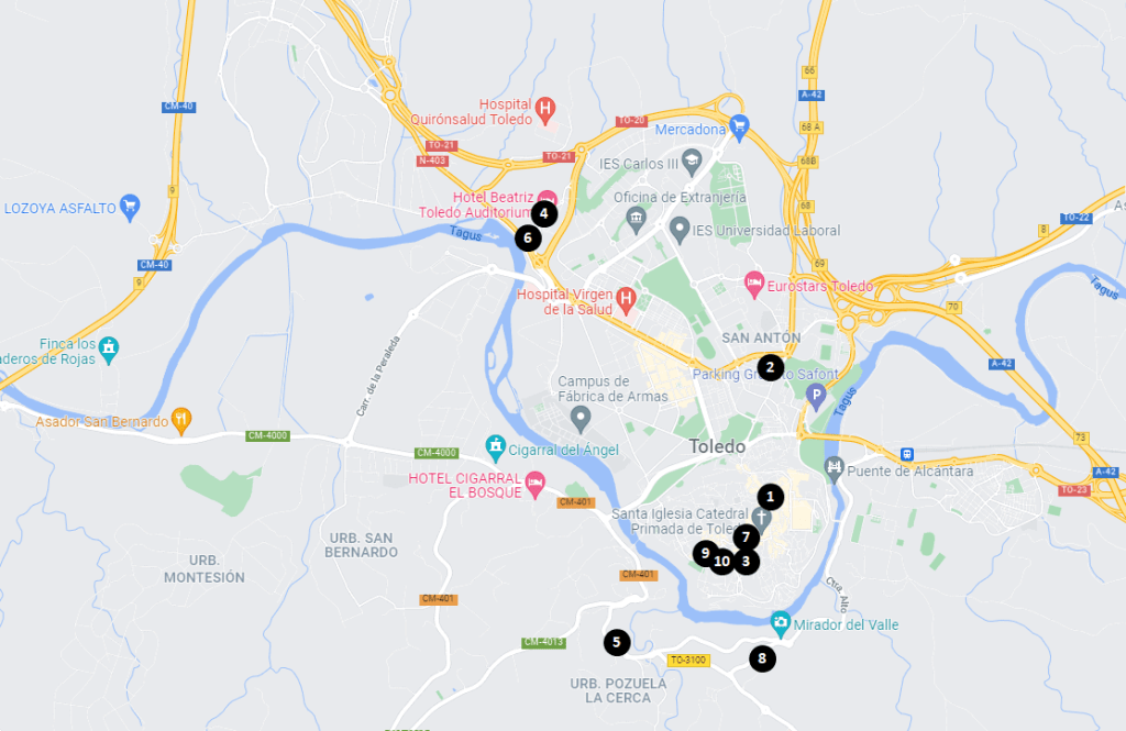 Recommended Hotels and Hostels in Toledo, Spain Map