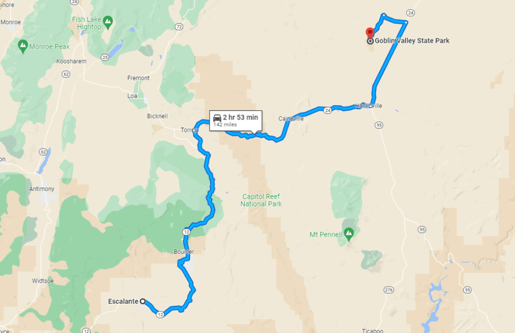 Goblin Valley State Park Guide - Escalante, Utah to Goblin Valley State Park Directions Map