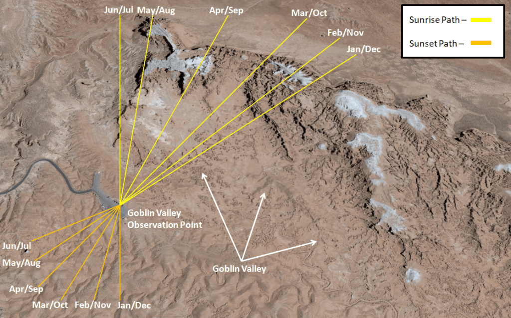 Goblin Valley State Park Sunrise and Sunset Map