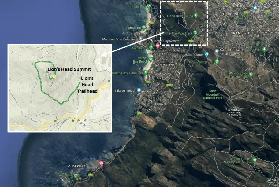 Cape Town Travel Guide - Lions Head Hiking Map