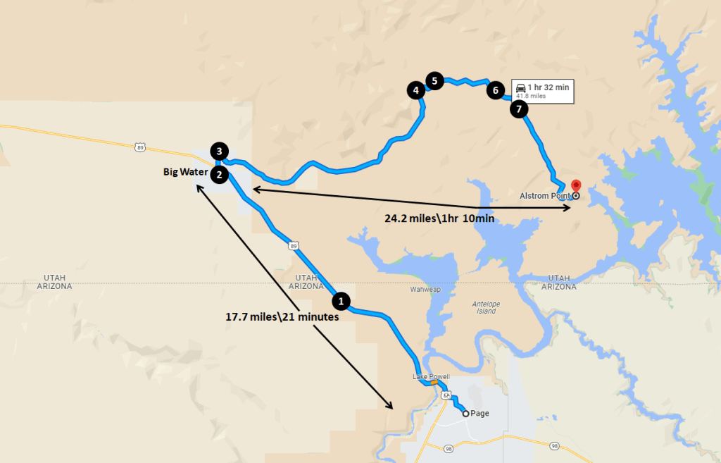 Alstrom Point Driving Directions Map from Page, Arizona