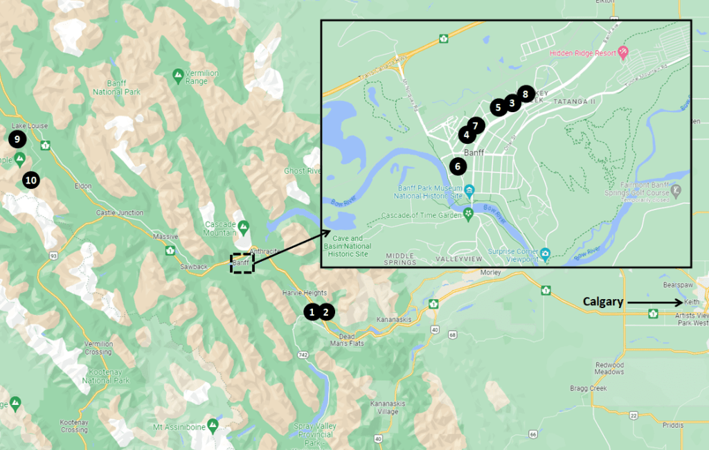 Banff, Alberta, Canada Hotels Map