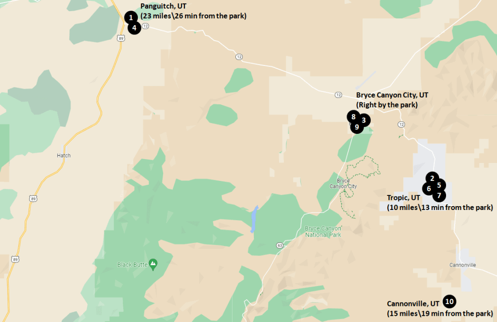 Bryce Canyon Hotels Map