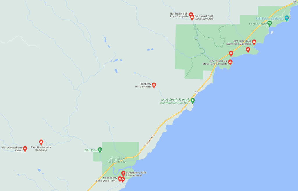 Split Rock Lighthouse and Gooseberry Falls Campgrounds Map