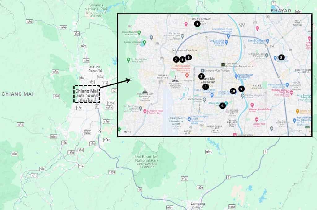 Chiang Mai Recommended Hotels and Hostels Map