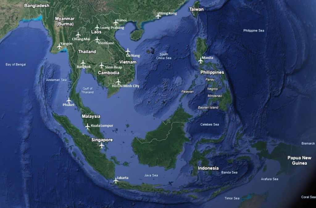 Bangkok - Travel Time from Southeast Asian Cities Map