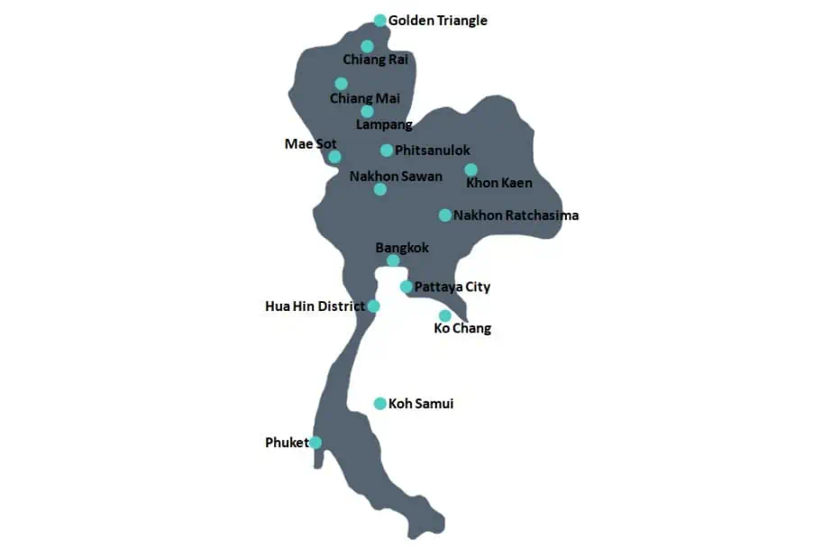 Thailand Travel - Thailand Top Cities and Places Map