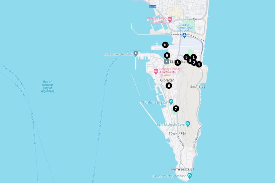Gibraltar Recommended Hotels and Apartments Map