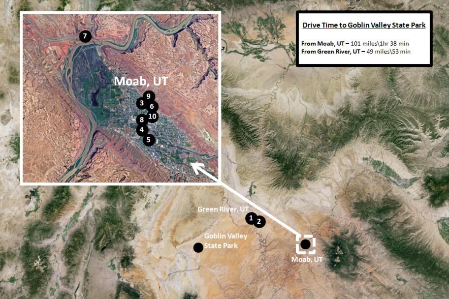 Moab, Utah Area Hotels Map