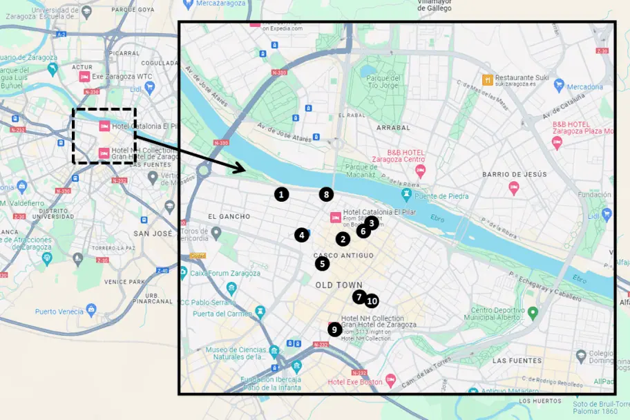 Zaragoza, Spain Recommended Hotels and Hostels Map Zaragoza, Spain Recommended Hotels and Hostels Map