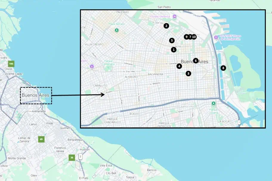 Buenos Aires Recommended Hotels and Accommodations Map Buenos Aires Recommended Hotels and Accommodations Map