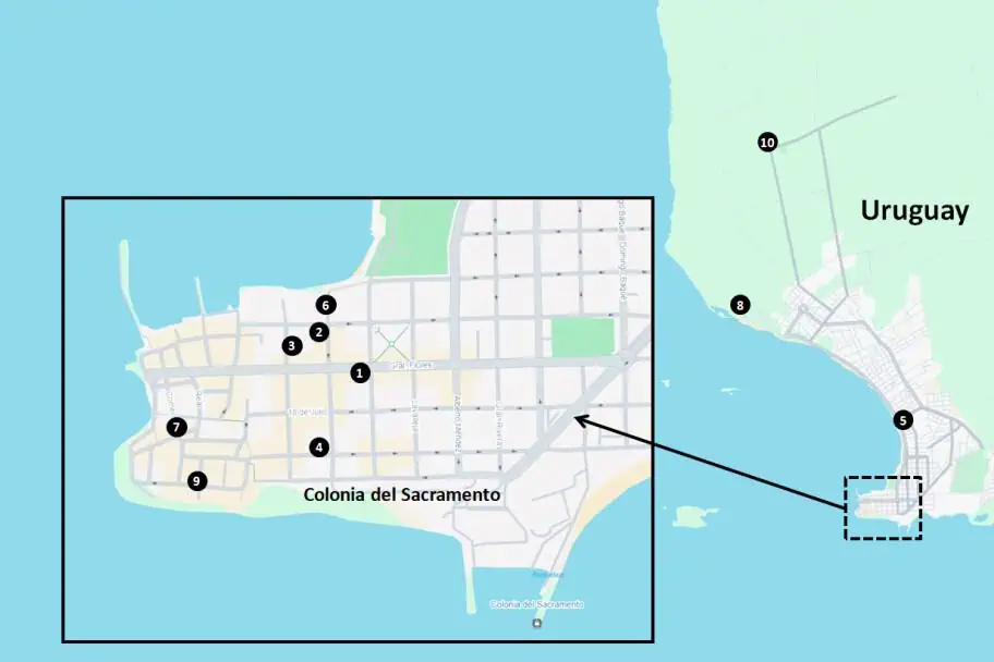 Colonia del Sacramento Recommended Hotels and Hostels Map