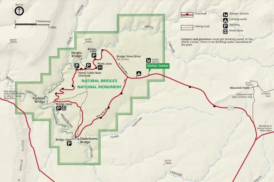 Natural Bridges National Monument Park Map