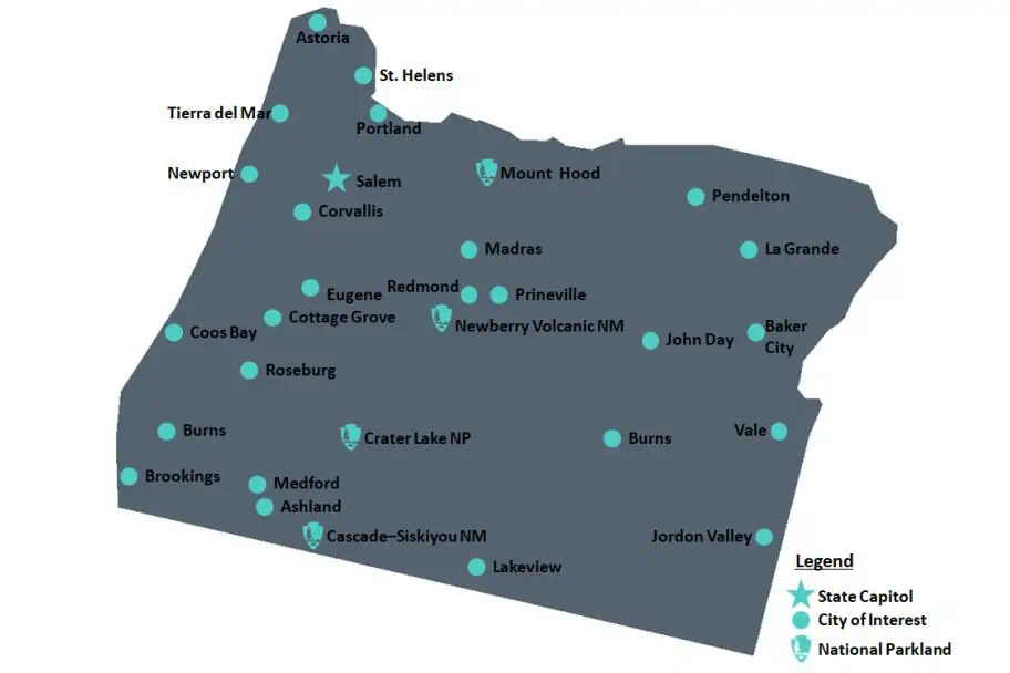 Top Destinations in Oregon Map Top Destinations in Oregon Map