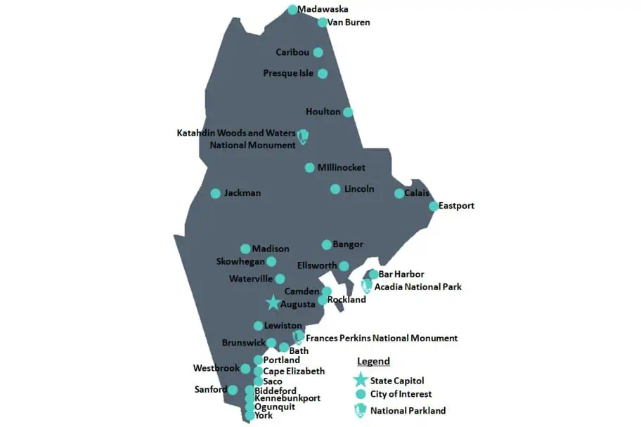 The Top Destinations in Maine Map