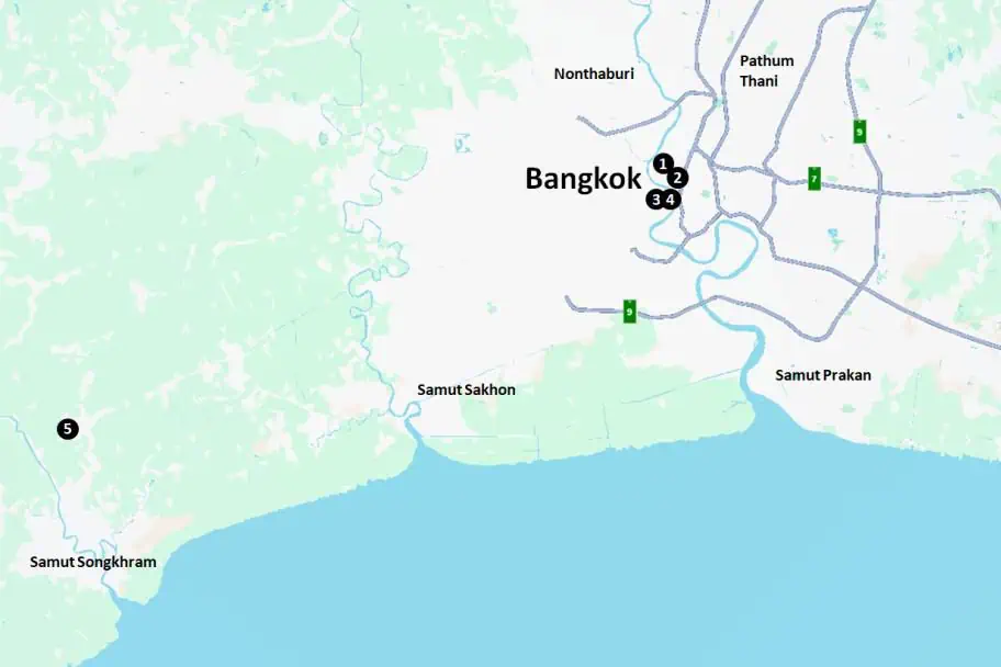Bangkok, Thailand Things to See on Day Itinerary Map