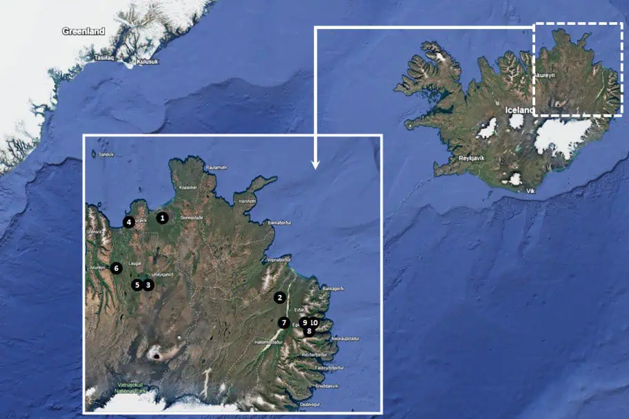 Northeast Iceland Recommended Hotels and Hostels Map Northeast Iceland Recommended Hotels and Hostels Map