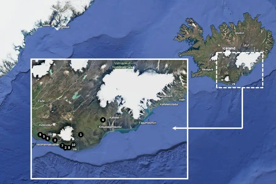 Southern Iceland Recommended Hotels and Hostels Map Southern Iceland Recommended Hotels and Hostels Map
