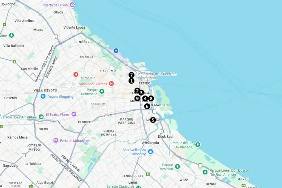 The Top Things to See in Buenos Aires on a Day Trip Map The Top Things to See in Buenos Aires, Argentina on a Day Trip Map