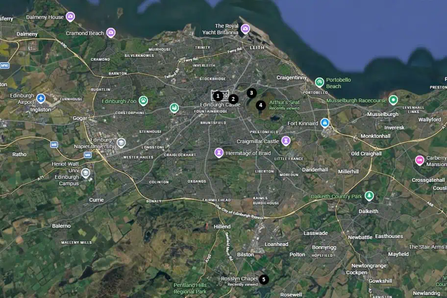 Top Things to See in Edinburgh in a Day Map