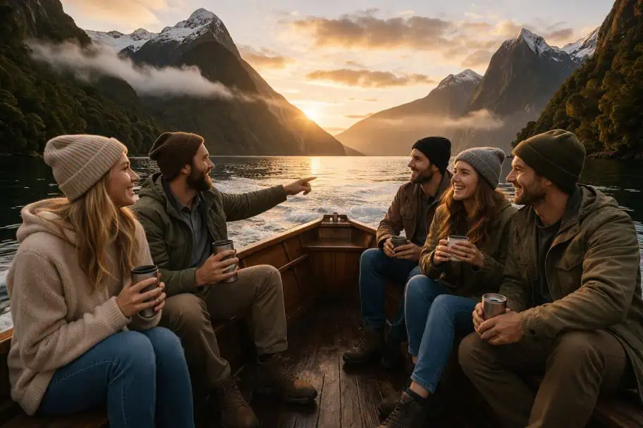 Early morning boat ride in New Zealand Early morning boat ride in New Zealand