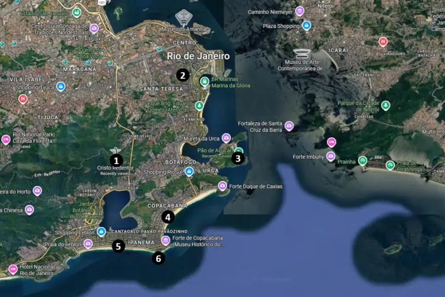 Rio de Janeiro one day itinerary Map